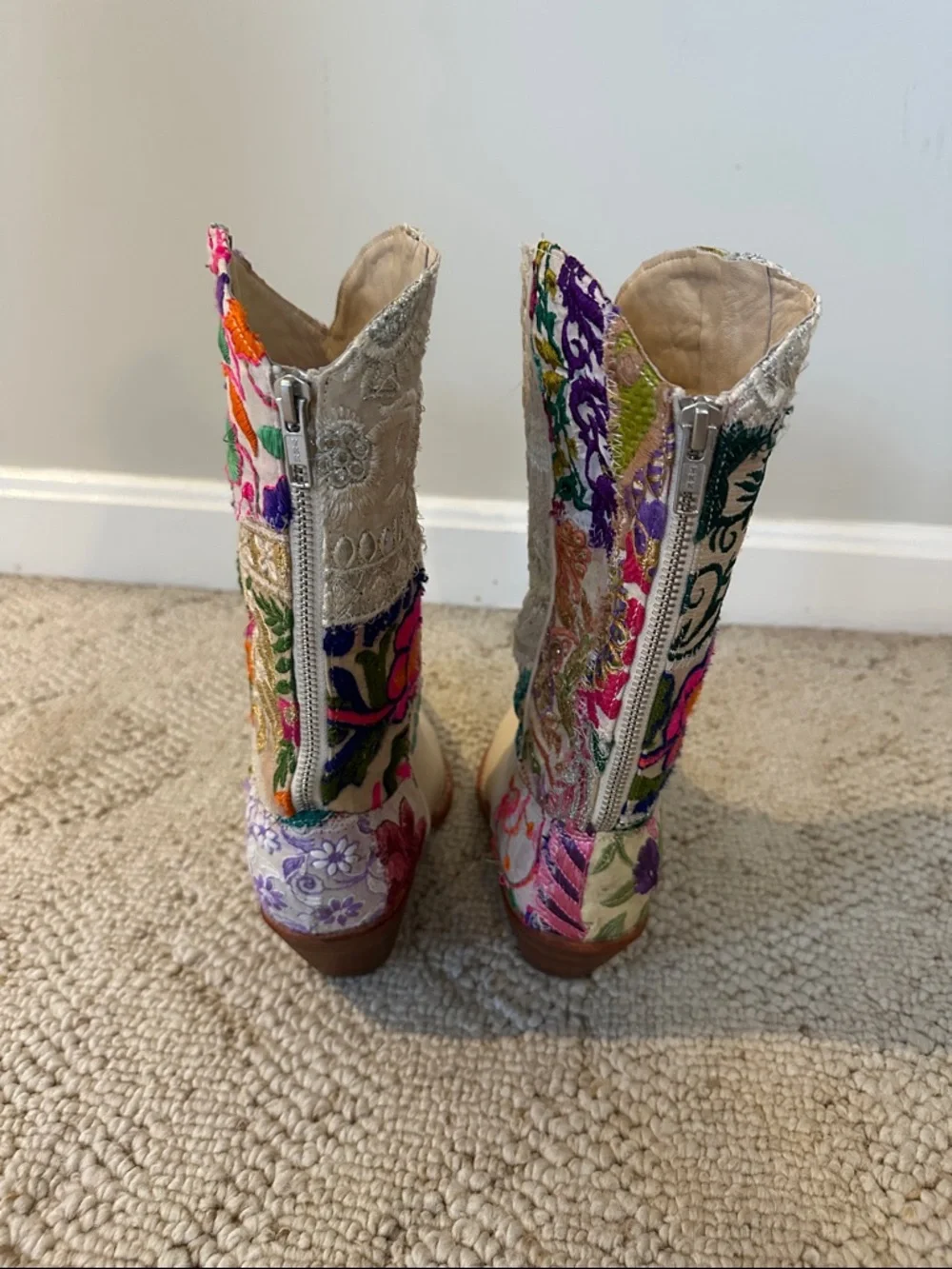 Free People White Embroidered Floral Western Booties - Picture 5 of 5